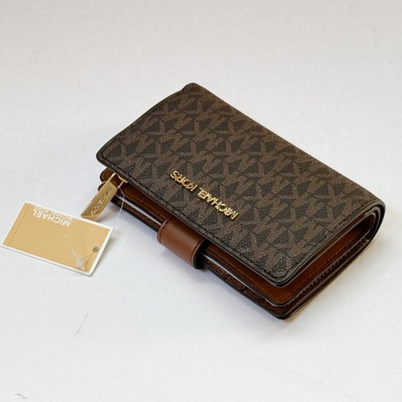 Michael Kors Jet Set Travel Medium Bifold Coin Zipper Wallet MK Brown - Picture 5 of 9